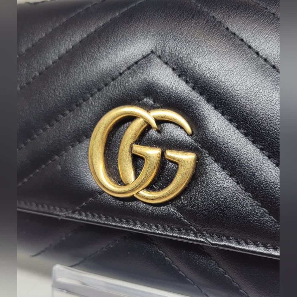 SOLD!!Gucci GG Marmont Matelasse Continental Black Leather Wallet - Picture 3 of 12